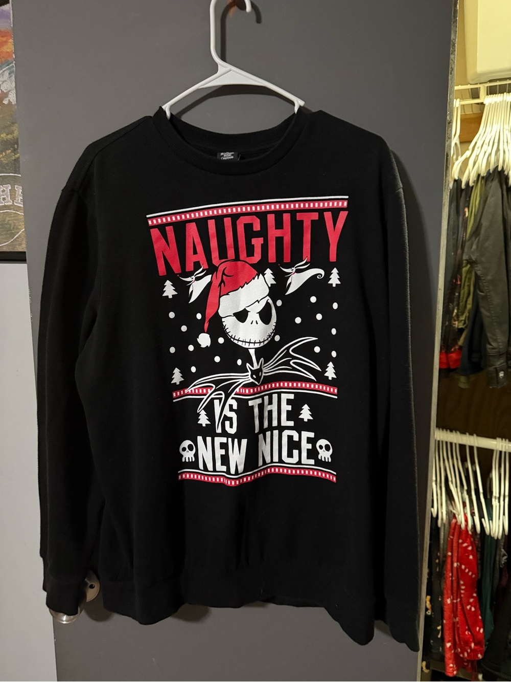 Disney Black Crewneck Sweater with Red & White Naughty Skull Graphic